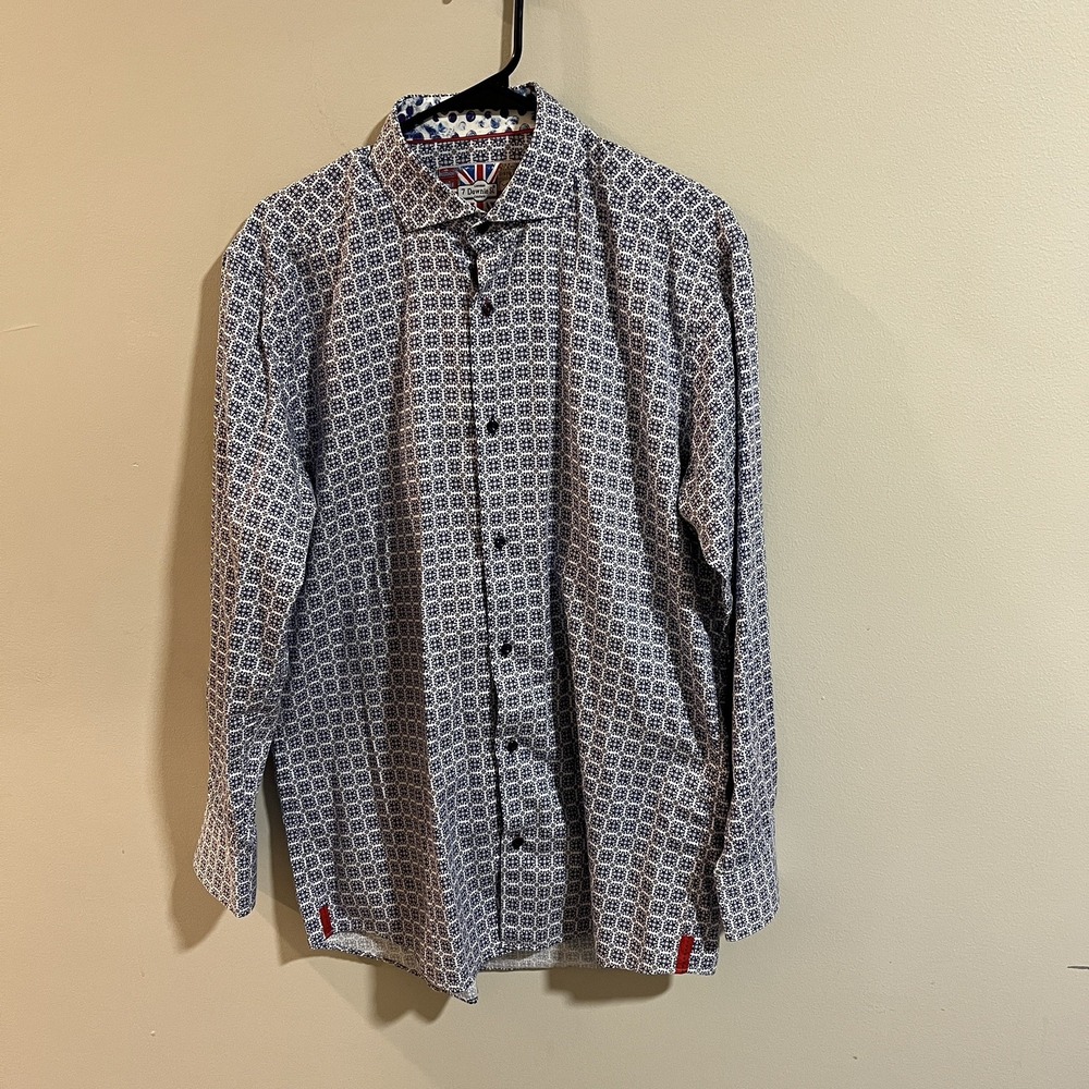 7 Downie‎ St Couture Shirt Mens 5 White Geometric Long Sleeve Button-Up